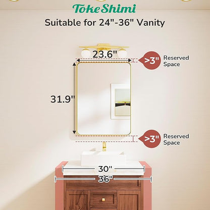 TokeShimi 24x32 Brushed Gold Bathroom Mirror,Bathroom Vanity Mirror with Tempered Glass,Shatterproof Vanity Wall Mirror for Bathroom with Aluminum Frame(Horizontal/Vertical)