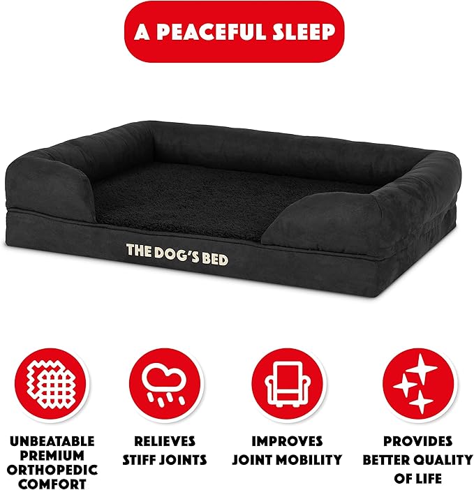 The Dog’s Bed, Medium Black Faux PL 30x23.5, Memory Foam, Pain Relief: Arthritis, Hip & Elbow Dysplasia, Post Surgery, Lameness, Supportive, Calming, Washable Cover, Veterinary Approved-Mewly Pet