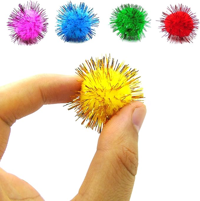 80 Pieces Cat Sparkle Balls Assorted Color 1 Inch Pom Poms Tinsel Cat Ball Toy Puff Balls Glitter Ball for Cats Kitten Toys for Indoor Cats and Crafts-Mewly Pet