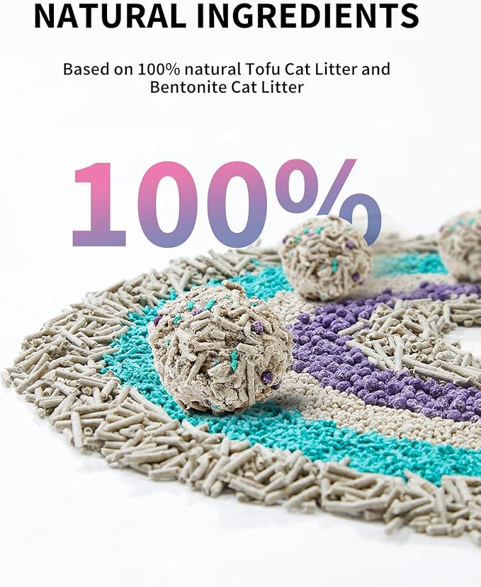 PETKIT Mixed Cat Litter Fast Clumping, Flushable, Ultra Absorbent, 100% Natural Ingredients Litter, Water Dissolvable, Really Dust-Free, Low Tracking Bentonite Tofu Litter (7.9lb×2 Bags)-Mewly Pet