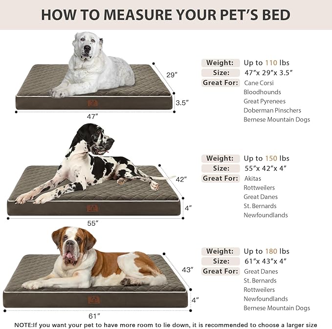 WNPETHOME Orthopedic Giant Dog Beds Large Sized Dog, Waterproof Extra Large Dogs Bed with Removable Washable Cover, Multi-Needle Quilting Dogs Crate Bed-Mewly Pet