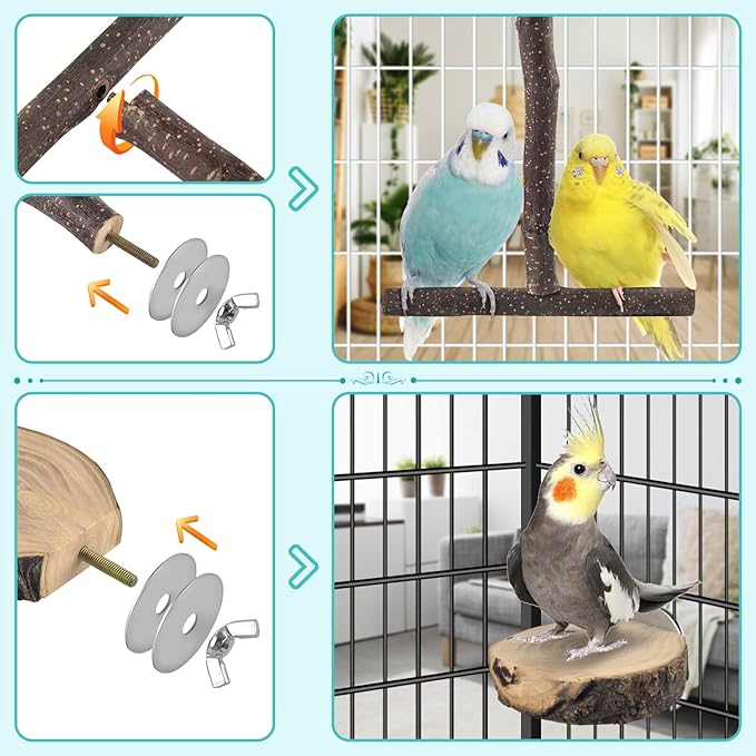 Bird Perches, 6 Pcs Natural Wood Parrot Perch Stand Chew Toys, Hanging Multi-Branch Parrot Perch Platform Swing Toy Cage Accessories for Small Parakeets, Budgies, Lovebirds, Canaries, Finches-Mewly Pet