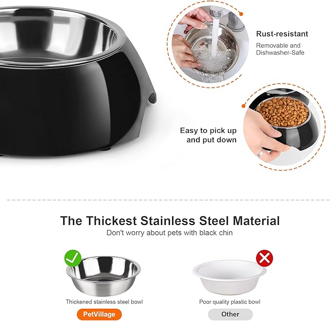 Stainless Steel Dog Bowls Set – Dual Non-Slip Pet Dishes with 2 Small (1 Cup*2) Bowls & Durable Resin Stand – Food & Water Feeder for Puppies, Cats, and Medium Dogs – Black-Mewly Pet