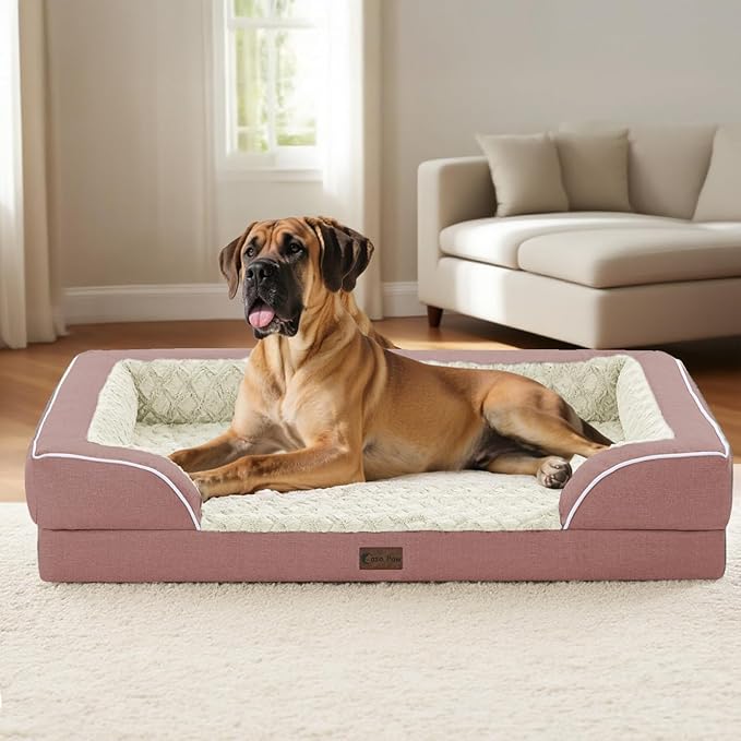Orthopedic XL Dog Bed for Extra Large Dogs, Waterproof Memory Foam Dog Beds with Sides, Non-Slip Bottom and Egg-Crate Foam Big Dogs Couch Beds with Removable Washable Cover(X-Large,Pink)-Mewly Pet