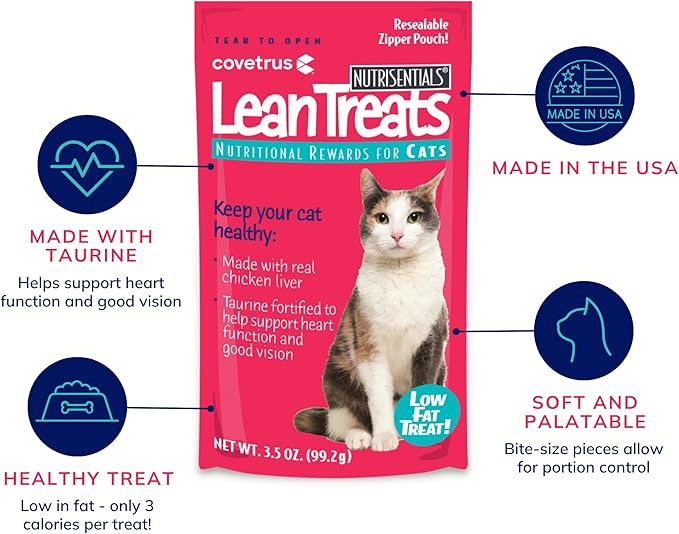 Covetrus Nutrisential Lean Treats for Cats - Soft Cat Treats for Small, Medium, Large Cats - Nutritional Low Fat Bite Size - Chicken Flavor - 6 Pack - 3.5oz-Mewly Pet