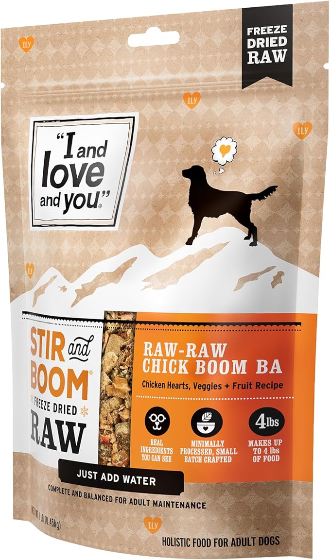 I AND LOVE AND YOU Stir and Boom Dehydrated Freeze Dried Raw Dog Food - Chicken - Grain Free, Real Meat, No Fillers, 1lb Bag-Mewly Pet