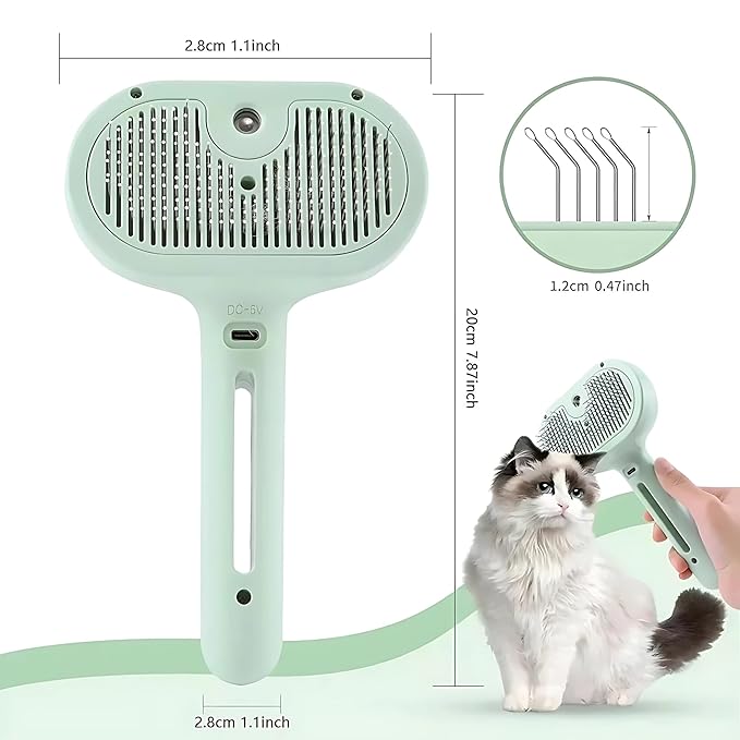4 in 1 Cat Steam Brush: steam brush for cats, Grooming, Shedding, Mist Spray, Hair Removal Comb & Massager, USB Rechargeable Self Cleaning cat steam brushes for indoor cats - Pink-Mewly Pet