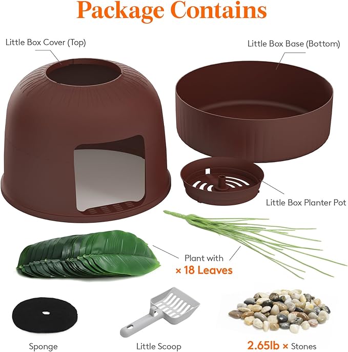Lifewit Litter Box with Faux Plant & Scoop for Large Cat, Hidden Corner Enclosure Litter Tray with Odor Control & Carbon Filter in Living Room/Bedroom/Bathroom, Brown-Mewly Pet