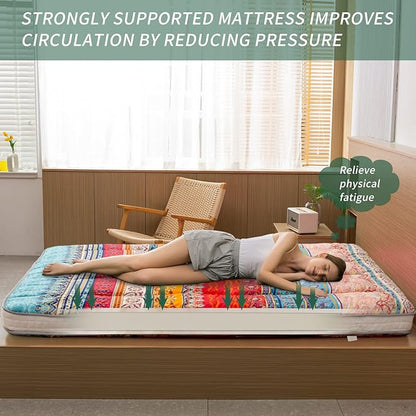 MAXYOYO Full Size Futon Floor Mattress Shikibuton Sleeping Mats for Adults, Floor Futon with High-Density Foam, Portable Mattress for Living Room, Guest Room, Bohemian A