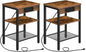 HOOBRO End Tables Set of 2 with Charging Station and USB Port, 3-Tier Nightstands with Adjustable Shelf, Small Side Tables for Small Space in Living Room, Bedroom, Rustic Brown BF112BZP201