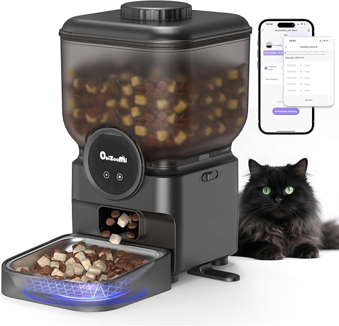 Automatic 6L Cat and Dog Feeder - Pet Feeder with WiFi and Smart Control via App - for Cats and Small Dogs, Auto Timed Food, Stainless Steel Bowl, Dual Powered, 12-Day Battery Life After Power Off-Mewly Pet