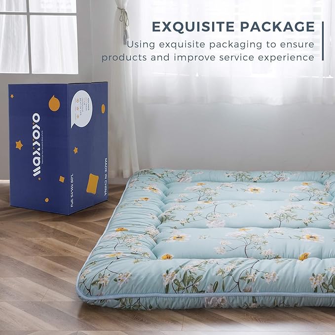 MAXYOYO Rustic Floral Korean Floor Mattress Japanese Futon, Foldable Bed Roll Up Camping Lounger Bed Couches and Sofas Mattress Topper Queen Size