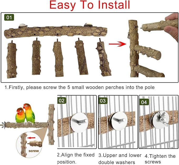 Bird Ladder Perch for Cage, Nature Wooden Bird Bridge Exercise Stands Parrot Climbing Chewing Toys for Small Animal (B)-Mewly Pet