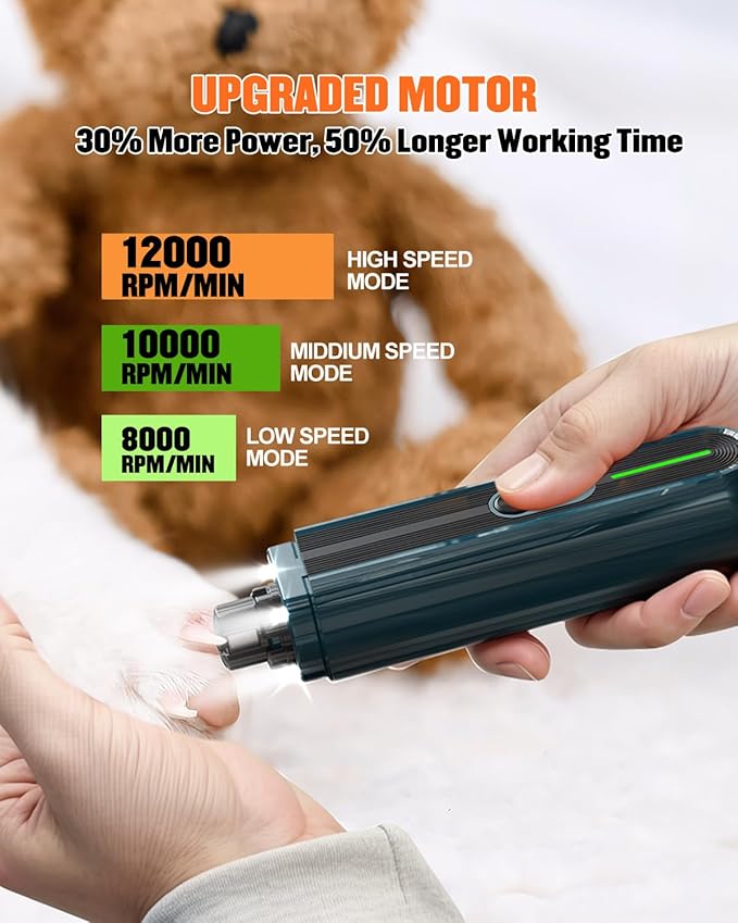 Super Powerful Dog Nail Trimmers, Dog Nail Clipper and Dog Nail Grinder Combo, Ultra Quiet, 3 Speeds, 4 Bright Lights, with Travel Lock, for Small, Meddium and Large Dogs, Cats, Small Animals-Mewly Pet
