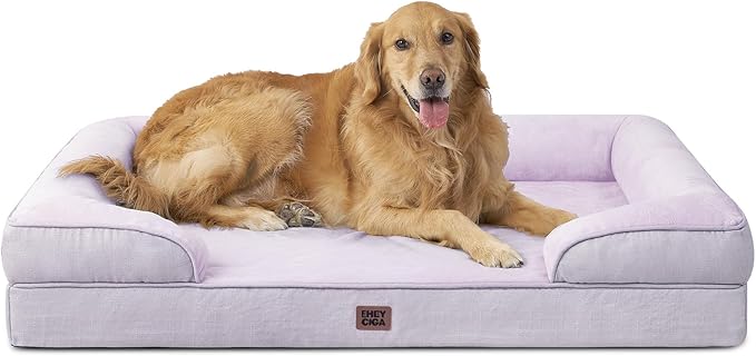 EHEYCIGA Orthopedic Dog Beds for Extra Large Dogs 44x32Inch, Waterproof Memory Foam XL Pet Bed with Sides, Non-Slip and Egg-Crate Foam Big Dog Couch Bed with Washable Removable Cover, Lilac-Mewly Pet