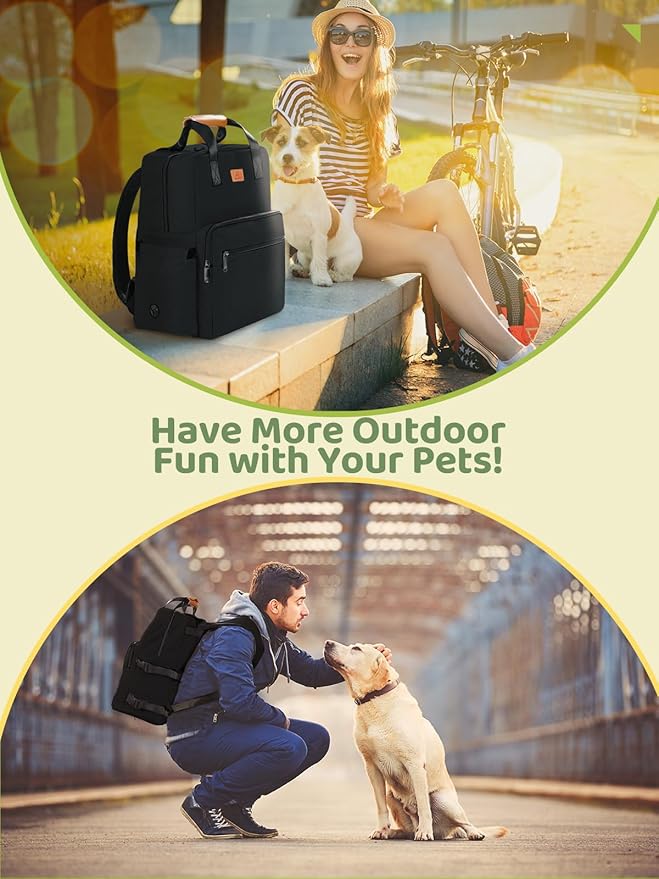Dog Travel Bag, 25L Airline Approved Dog Travel Backpack for Pet Travel Accessories with 2 Food Storage Containers, 2 Foldable Bowls for Short Trips, Black-Mewly Pet