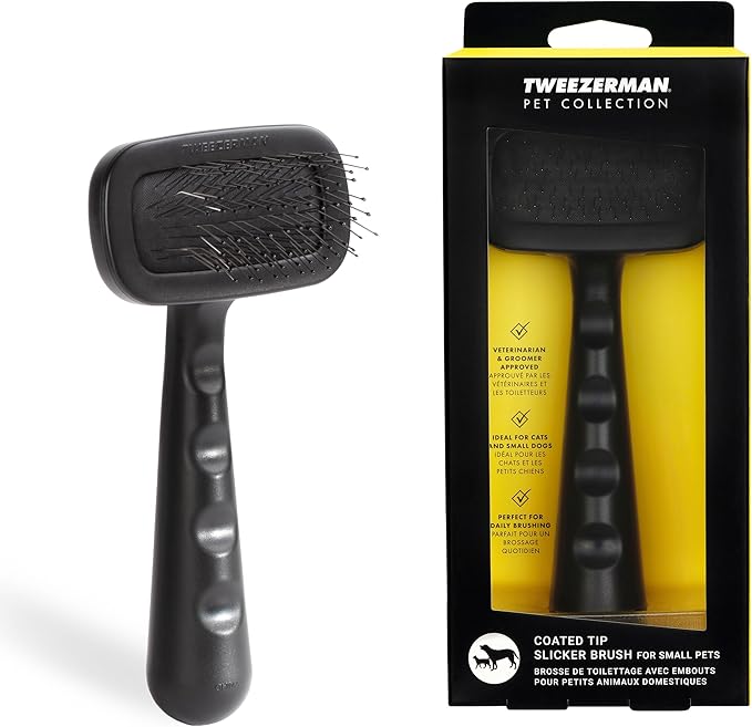 Tweezerman Dog and Cat Slicker Brush for Small Pets, Grooming Brush with Coated Bristles to Prevent Scratching and Ergonomic Handle-Mewly Pet