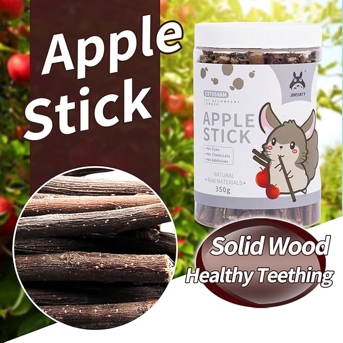 330g Natural Apple Sticks Rabbit Chew Toys, Bunny Teething Toys, Easy to Store in Jar, Ideal for Rabbit, Guinea Pig, Hamster, Chinchilla, Chipmunks, Squirrels, Gerbils and other Small Animals-Mewly Pet