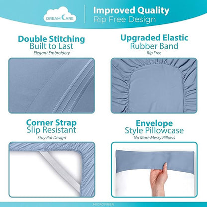 DREAMCARE Twin XL Sheet Sets – 3pcs Cooling Sheets – up to 21” Extra Deep Pocket Twin XL Sheets Set – Hotel Luxury Sheets & Pillowcases – Superior Softness 100% Fine Microfiber with Side Pocket – Blue
