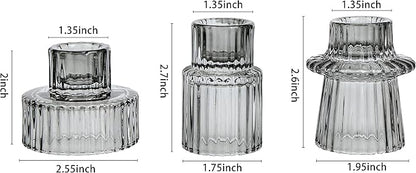 Vixdonos Taper Glass Candlestick Holders Tealight Candle Holders for Table Centerpieces, Wedding Decor and Dinner Party (6 Pcs, Gray)