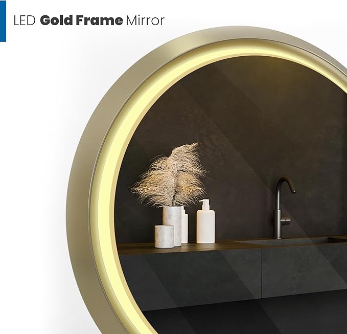 Circle LED Mirror for Bathroom, Anti-Fog & Dimmable Touch Switch, 32 inches, Gold