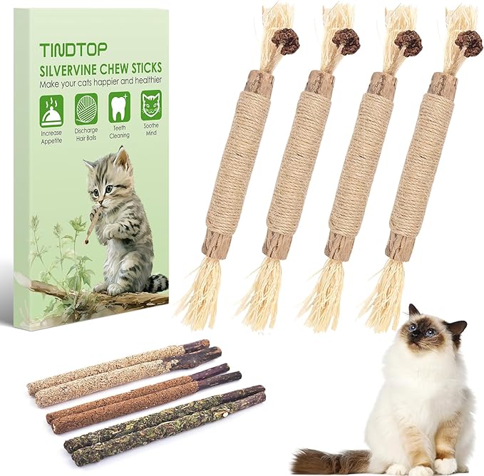Silvervine Chew Sticks for Cats, 10 Pack Natural Catnip Chew Toys for Kittens Teeth Cleaning, Matatabi Dental Care, Increase Appetite, Calm Cat Anxiety and Stress, Aggressive Chewers Cat Dental Toy-Mewly Pet
