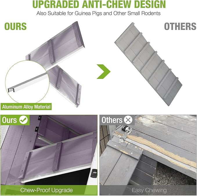 GUTINNEEN Large Rabbit Hutch Indoor with Chew-Proof Ramp, 47" Wooden Bunny Cage Guinea Pig Cages with Casters, Leak-Resistant Trays for Rabbits, Guinea Pigs, Small Animals-Mewly Pet