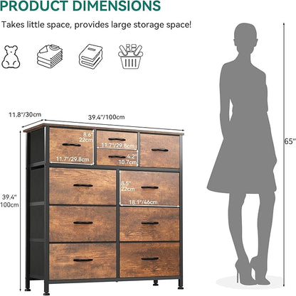 YITAHOME 10 Drawer Dresser, Dresser for Bedroom, Fabric Storage Dresser, Chest of Drawers for Living Room, Hallway, Closets - Sturdy Steel Frame, Wooden Top & Easy Pull Fabric Bins