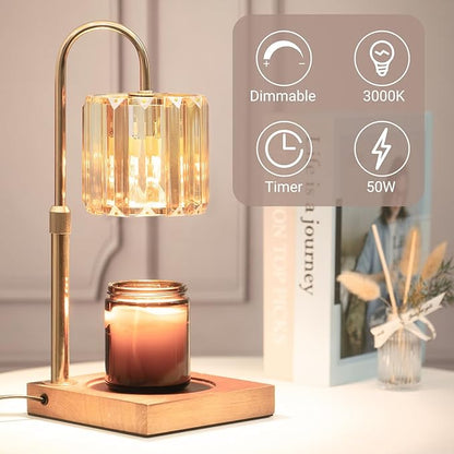 Candle Warmer Lamp with Timer, Dimmable Electric Candle Wamer Adjustable Height, Glass Modern Candle Melter Lamp, Amber, Gifts for Women Mom