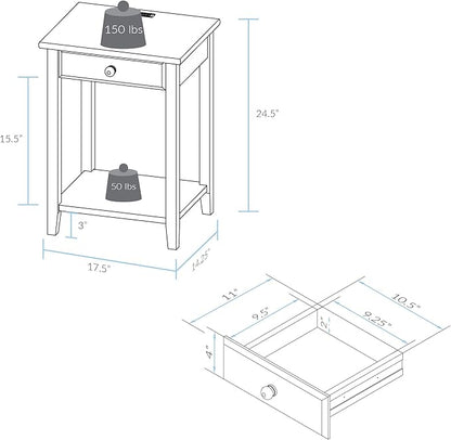 Casual Home Owl White Night Stand with USB Port , 17.5 in x 14.25 in x 24.5 in (W x L x H)