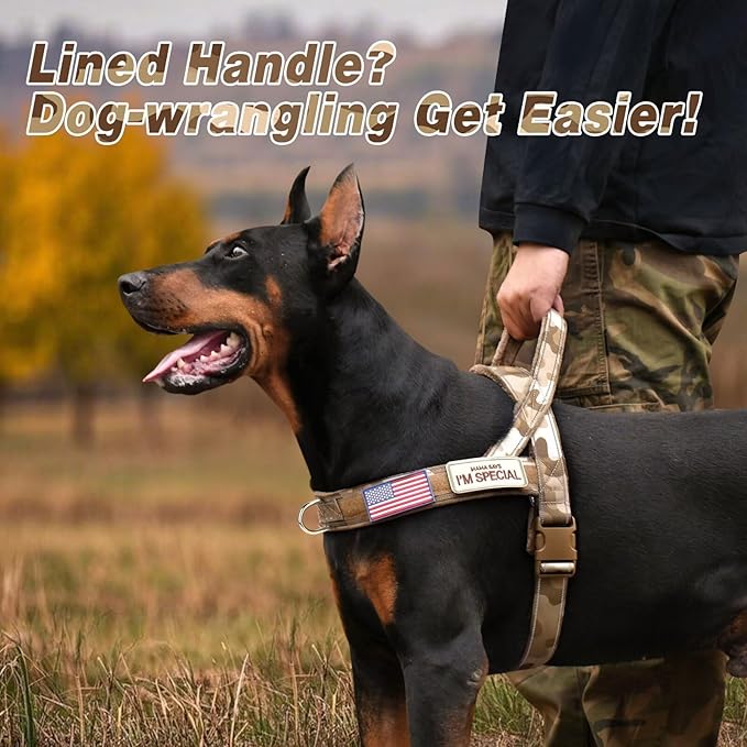 Forestpaw No Pull Dog Harness - Soft Flannel Padded Tactical Dog Vest Harness with Quick Release Buckle, Adjustable Reflective Pet Harness for Large Dogs Walking Training,Brown Camouflage L-Mewly Pet