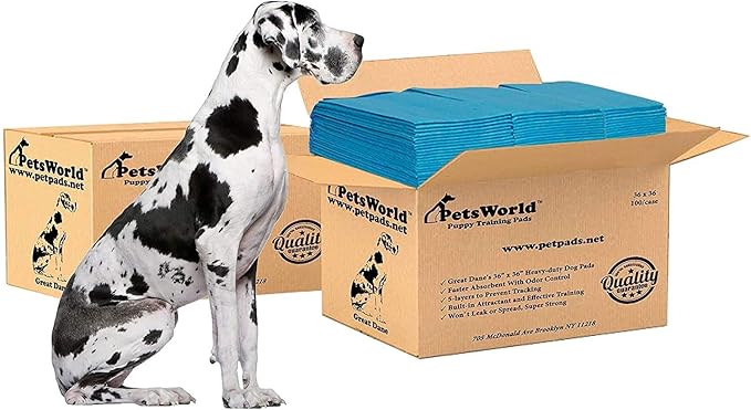 PETSWORLD Giant Dog Potty Pads, Odor-Eliminating, 36" x 36", Ultra Absorbent 5-Layer Leak-Proof Training Pads for Dogs & Cats (36x36, 200 Count)-Mewly Pet