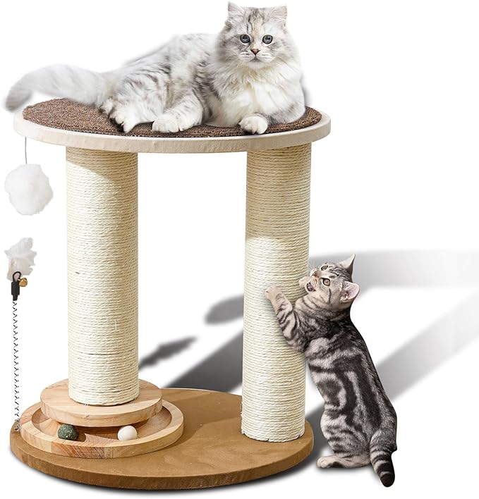 Wood Cat Tree Tower with Scratching Posts – Handmade Cat Condo for Indoor Cats – Cat Scratcher & Resting Platform – Stable & Stylish Cat Furniture-Mewly Pet
