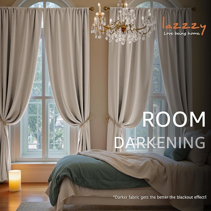 Lazzzy Velvet Blackout Curtains Thermal Insulated Room Window Drapes Super Soft Luxury Curtains for Living Room Bedroom Rod Pocket 2 Panels, Oatmeal, 52" W x 84" L