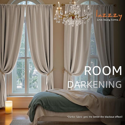 Lazzzy Velvet Blackout Curtains Thermal Insulated Room Window Drapes Super Soft Luxury Curtains for Living Room Bedroom Rod Pocket 2 Panels, Oatmeal, 52" W x 90" L