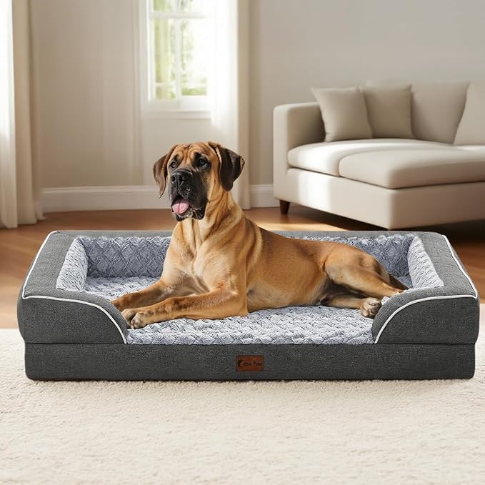 Orthopedic Waterproof Dogs Bed for Extra Large Dogs, Memory Foam XL Dog Beds with Sides, Egg-Crate Foam and Non-Slip Bottom Jumbo Dog Couch Bed with Washable Removable Cover(Jumbo,Dark Grey)-Mewly Pet