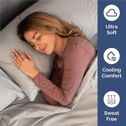 Twin XL 4 Piece Sheet Set - Comfy Breathable & Cooling - Ultra Soft Hotel Luxury Bedding Set w/ 8-16 Inch Deep Pockets - 1 Flat & 1 Fitted Sheet & 2 Pillowcases - Wrinkle Free & Easy Care - Light Grey