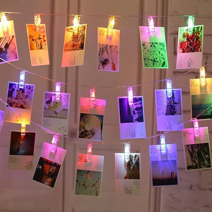 50 LED Photo Clip Fairy Lights for Home Bedroom Wall - Twinkle Starry Decor for Halloween, Thanksgiving, Christmas, Party, Wedding - Multicolor