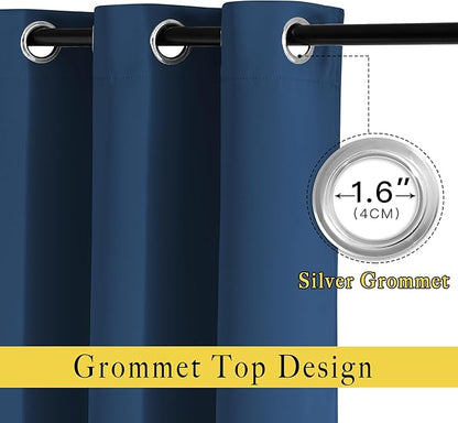 NICETOWN Moroccan Blue Curtains for Home Office, Grommet Thermal Curtains Blackout Light Blocking Room Darkening Window Treatments for Bedroom/Living Room, 2 Panels, W52 x L90