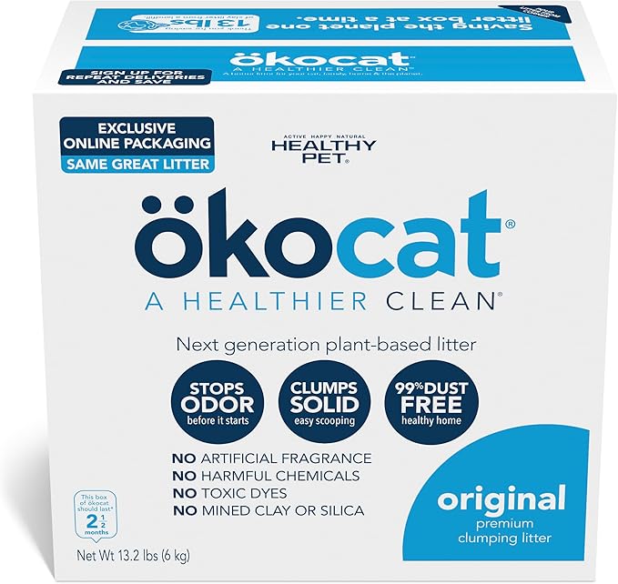 ökocat Original Wood Clumping Cat Litter, Unscented, 13.2 pounds - Natural Ingredients, Stops Odor, Clumps Solid, 99% Dust Free, Great for All Cats-Mewly Pet