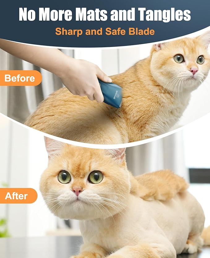oneisall Pet Clipper for Cat Matted Hair, Pet Shaver for Cats Quiet Pet Clippers Waterproof Cordless Cat Clippers for Matted Hair Long Hair with Storage Bag (Green)-Mewly Pet