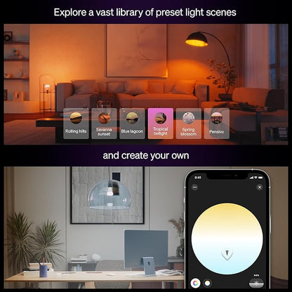 Philips Hue Smart LED A19 Bulb, White & Color Ambiance, E26 Base, 7.2W, Full Spectrum Light 1000K-20000K, 810 Lumens, Dimmable, Works with Alexa, Google,& Apple Home, 4pk