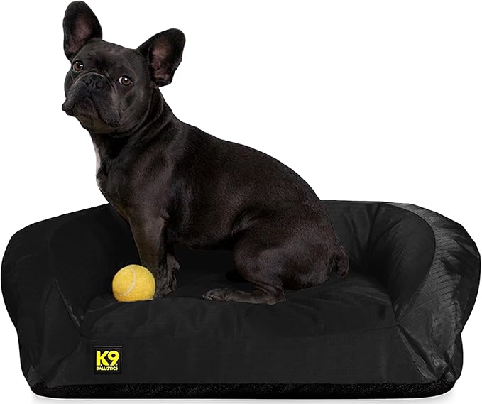 K9 Ballistics Tough Orthopedic Small Bolster Dog Bed - Washable, Durable and Water Resistant Dog Bed - Made for (S) Small Dogs, 24"x18", Obsidian Black-Mewly Pet