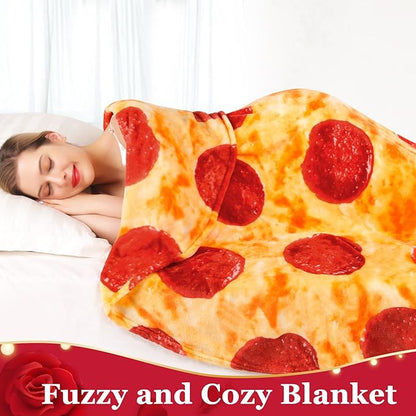 Jorbest Pizza Blanket Birthday Gifts for Women Men Teen Boys Girls, Double Sided Novelty Pizza Throw Blanket Funny Gifts for Adult and Kids, 285 GSM Soft Flannel Fun Food Blanket (Red, 60 inches) ﻿