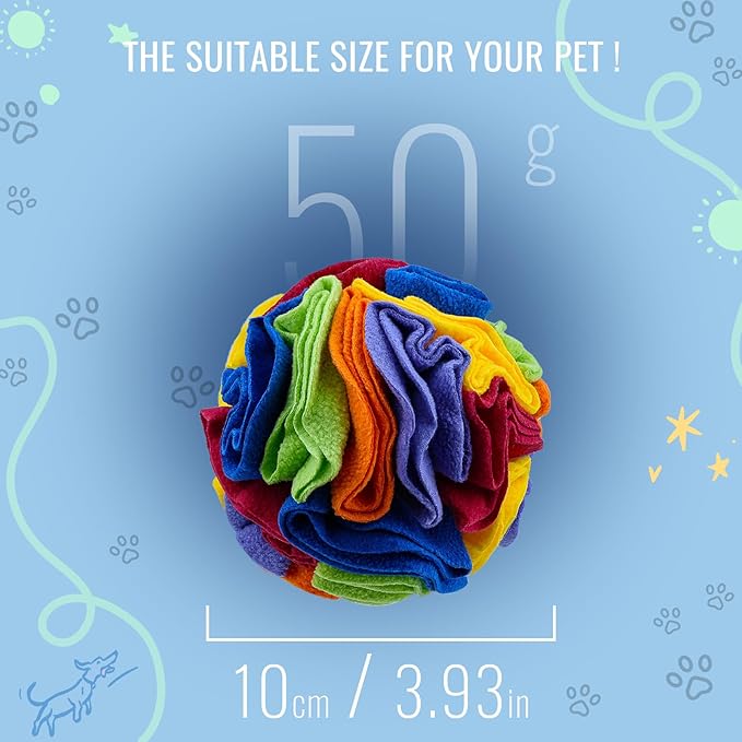 Pet Snuffle Ball, Puzzle Sniffing Interactive Dog Ball for Blind Dogs Training Stress Relief Dog Enrichment Toys Treat Machine Washable (Rainbow Color, 10cm)-Mewly Pet