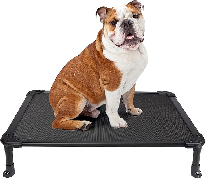 Veehoo Chew Proof Elevated Dog Bed - Cooling Raised Pet Cot - Rustless Aluminum Frame and Durable Textilene Mesh, Unique Designed No-Slip Feet for Indoor or Outdoor Use, Black, Medium, CWC2002-Mewly Pet