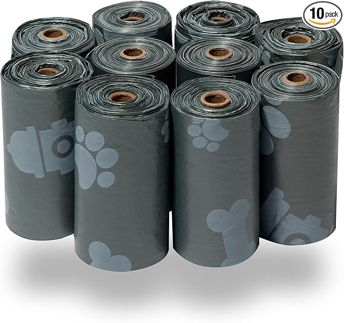 Best Pet Supplies Dog Poop Bags (150 Bags) for Waste Refuse Cleanup, Doggy Roll Replacements for Outdoor Puppy Walking and Travel, Leak Proof and Tear Resistant, Thick Plastic - Gray-Mewly Pet