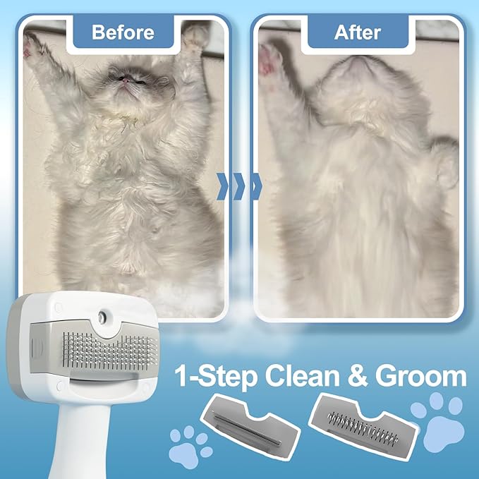 5 in 1 Pet Steam Brush for Dogs & Cats – Self Cleaning, 3 Pet Brush for Smoothing, Dematting, Thinning – Shedding, Grooming & Hair Removal, Includes Shampoo & Storage Case (8.0"-promax)-Mewly Pet