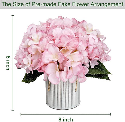 Flower Table Centerpieces - Set of 6 Floral Arrangement Artificial Wedding Hydrangeas Floral Arrangement with Rustic Metal Vase for Bridal Tea Party Event Decorations - Pink