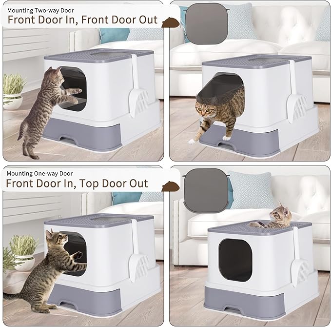 RIZZARI Large Enclosed Cat Litter Box : Covered Leak-Proof Reduces Odor - for Indoor Use Cat Owners (White)-Mewly Pet